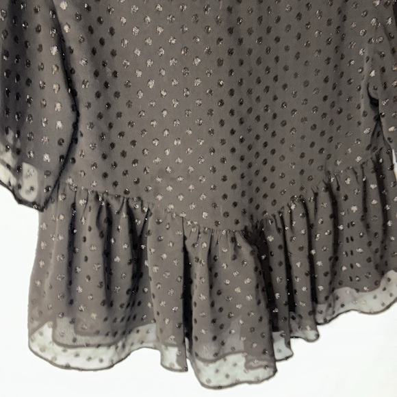 The Kooples Swiss Dot Lace Up Ruffled Layered Blouse Black Size 6 - Picture 7 of 9